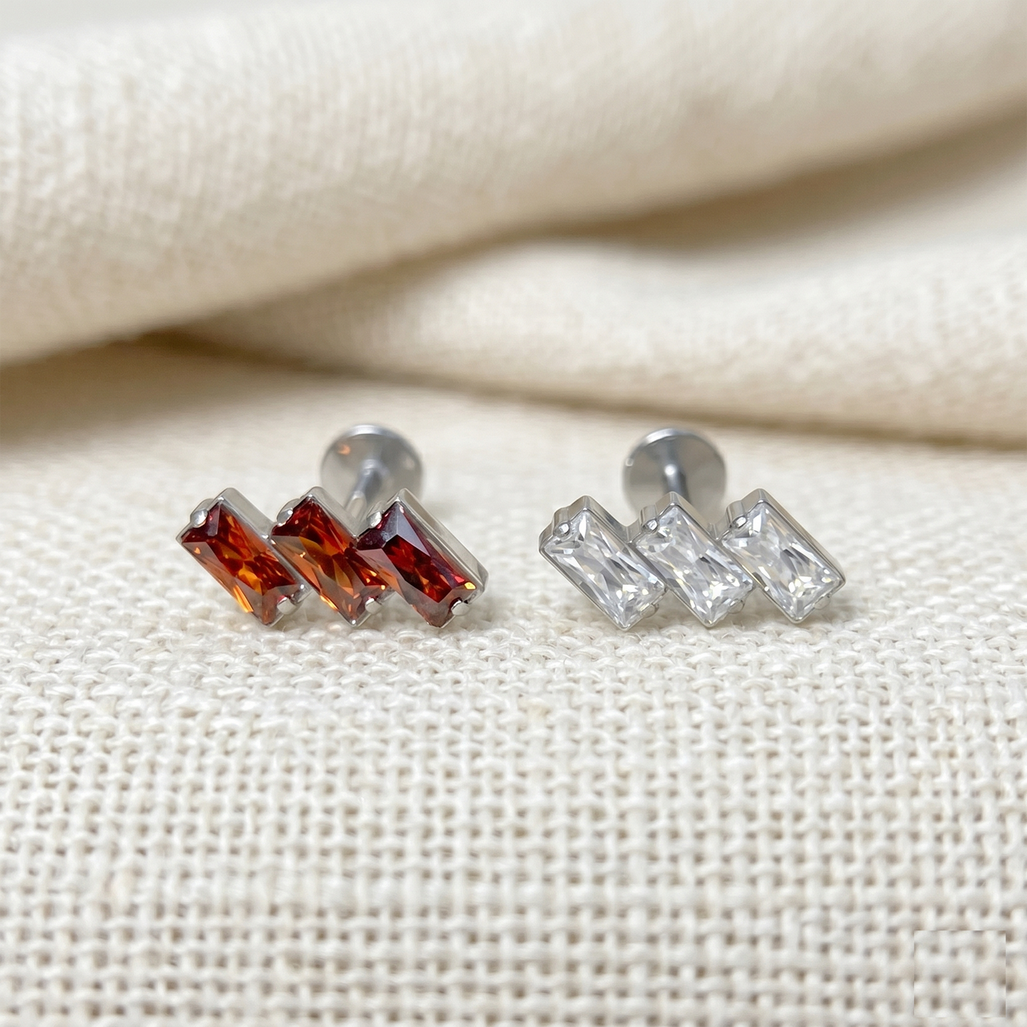Titanium 3-CZ Baguette Threadless Stud