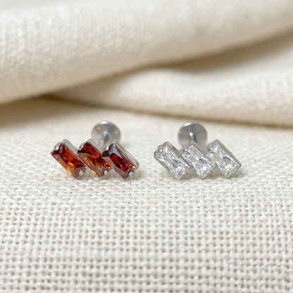 Titanium 3-CZ Baguette Threadless Stud