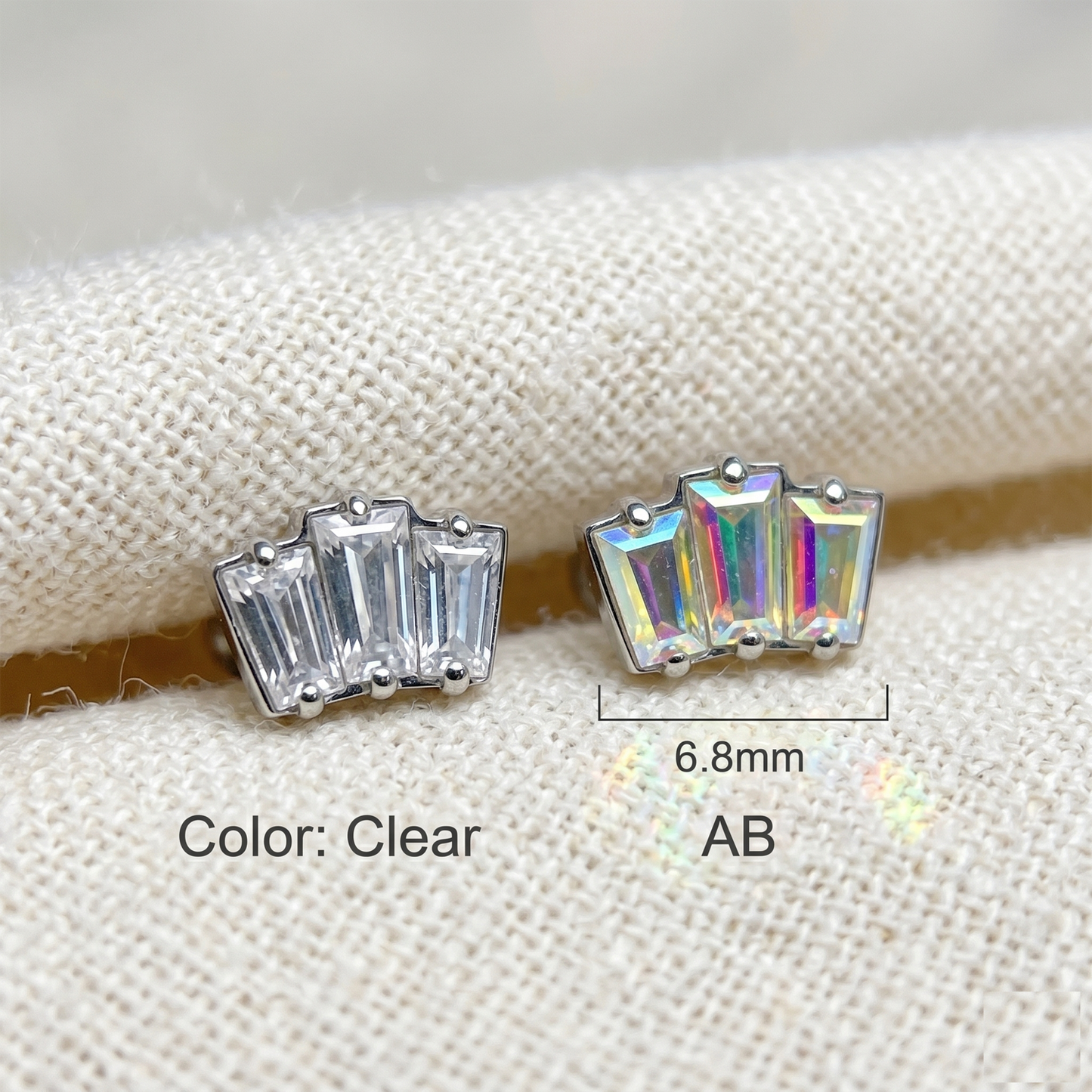 Titanium Triple CZ Opal Baguette Threadless Stud