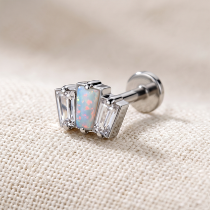 Titanium Triple CZ Opal Baguette Threadless Stud