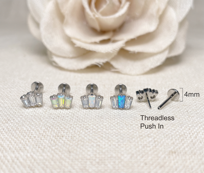 Titanium Triple CZ Opal Baguette Threadless Stud