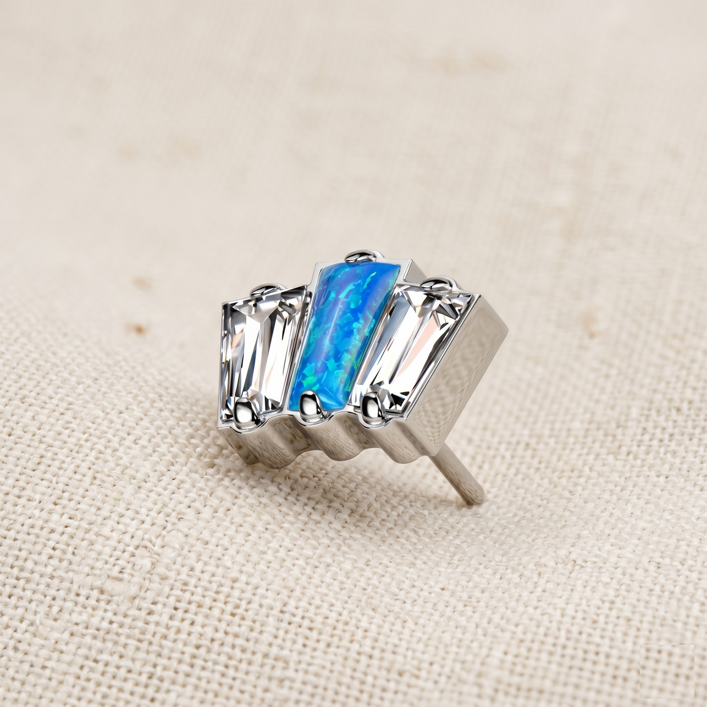 Titanium Triple Opal CZ Baguette Threadless Top