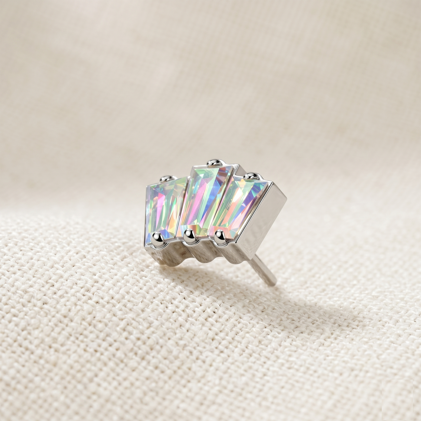 Titanium Triple CZ Baguette Threadless Top
