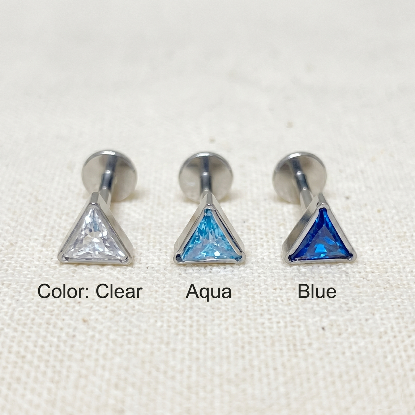 Titanium Triangle CZ Threadless Stud