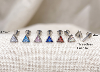 Titanium Triangle CZ Threadless Stud