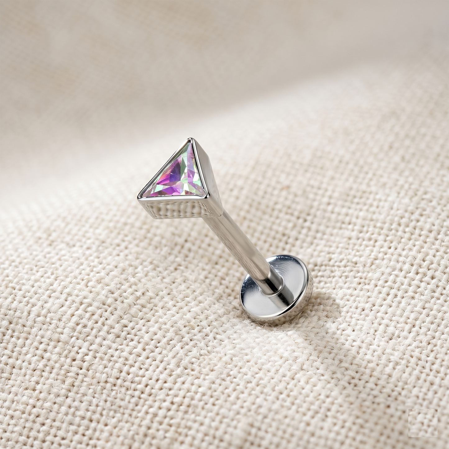 Titanium Triangle CZ Threadless Stud