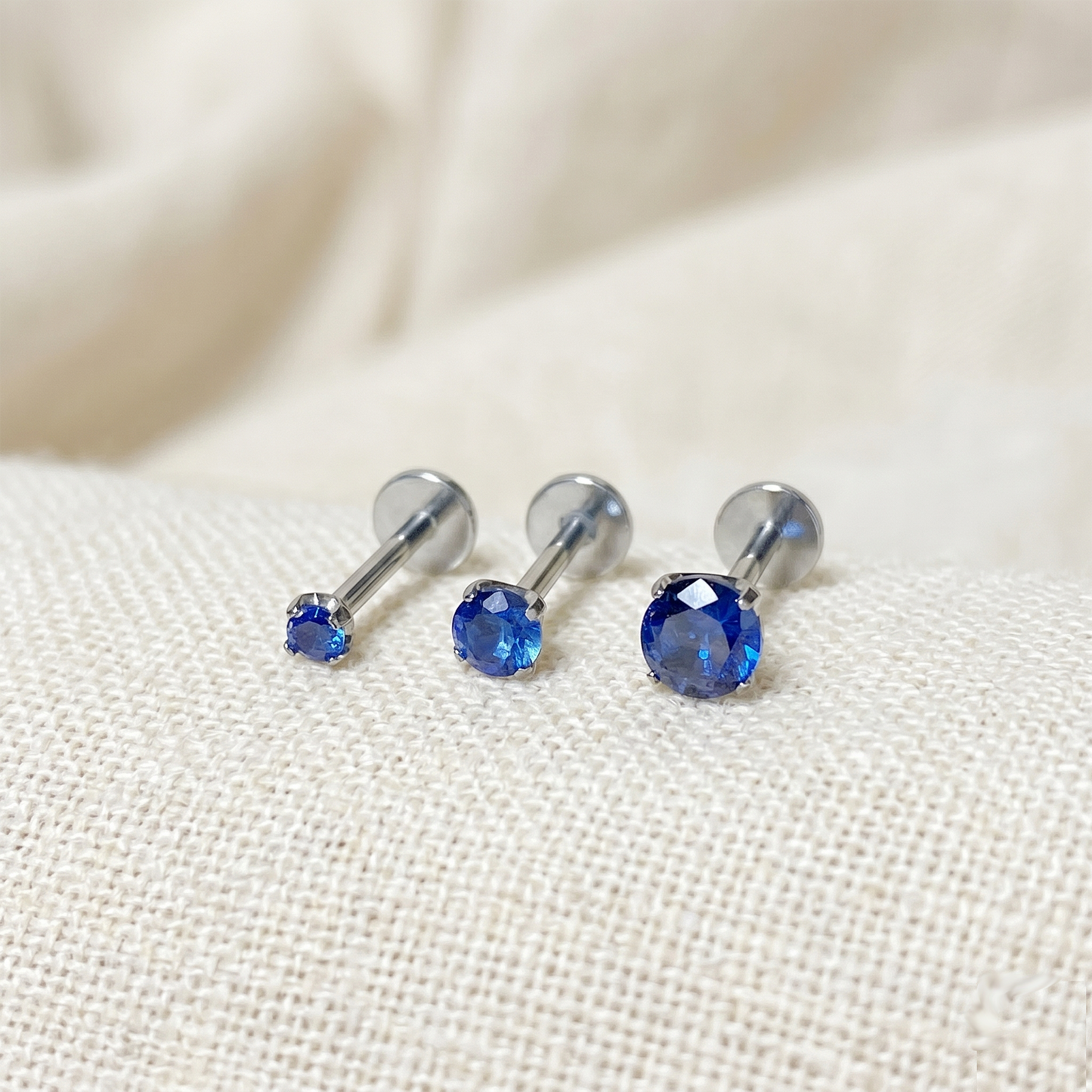 Titanium Blue CZ Prong Set Threadless Stud