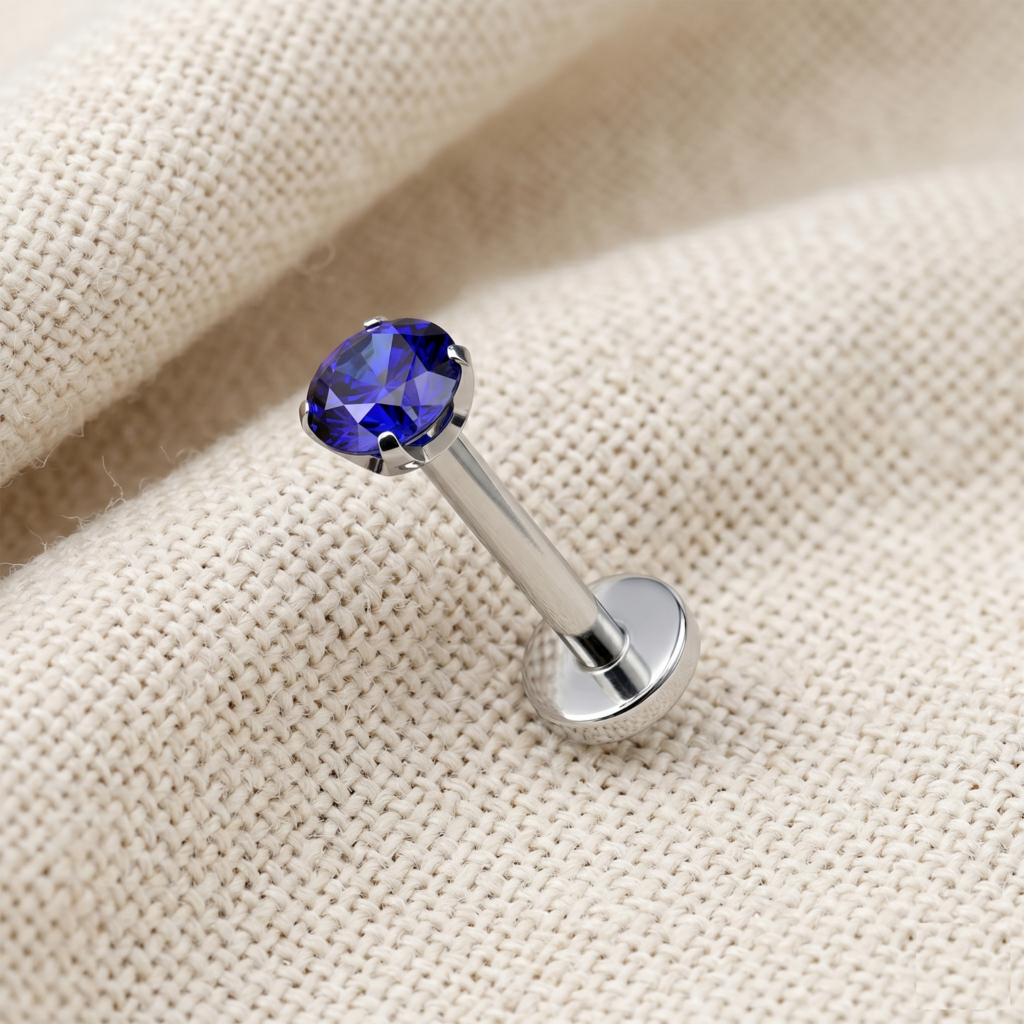 Titanium Blue CZ Prong Set Threadless Stud