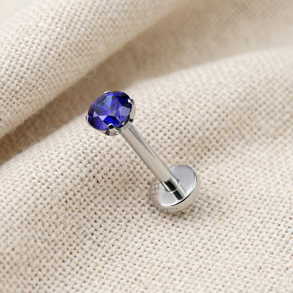 Titanium Blue CZ Prong Set Threadless Stud