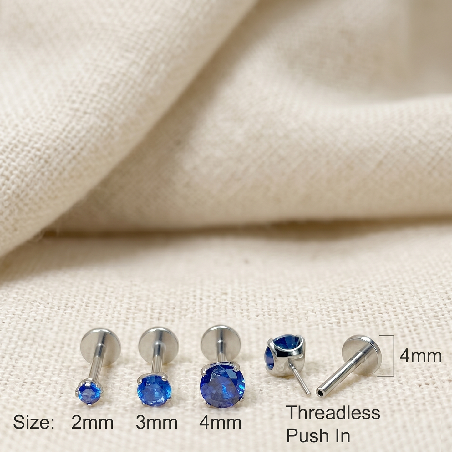 Titanium Blue CZ Prong Set Threadless Stud