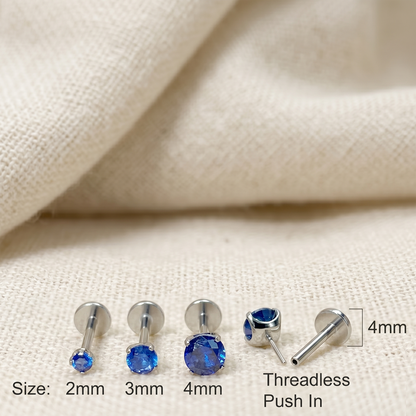 Titanium Blue CZ Prong Set Threadless Stud
