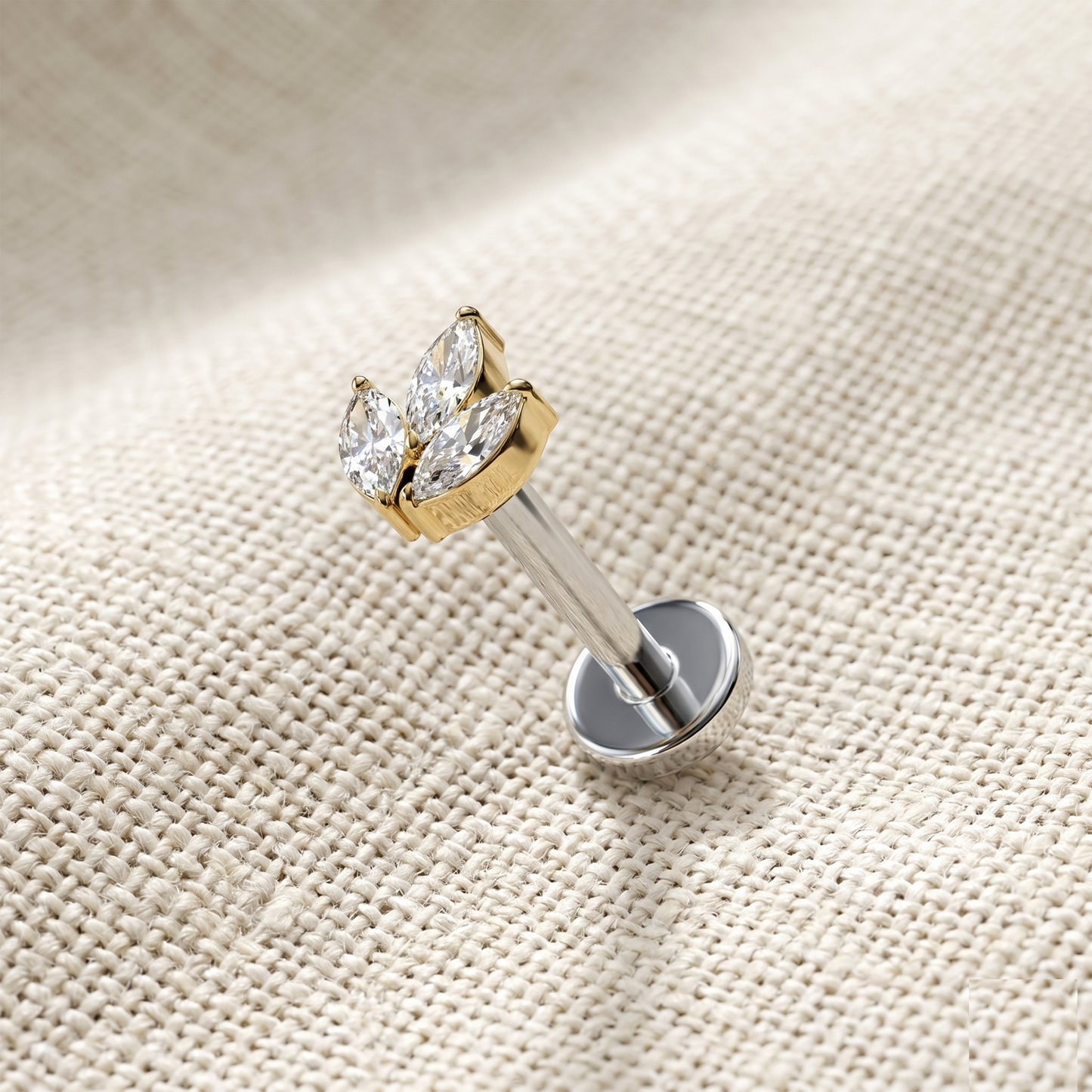 Titanium 3-Marquise CZ Leaf Threadless Stud