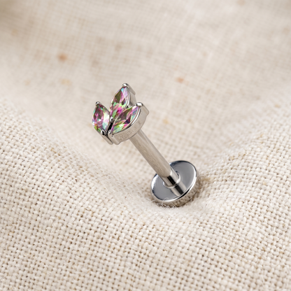 Titanium 3-Marquise CZ Leaf Threadless Stud