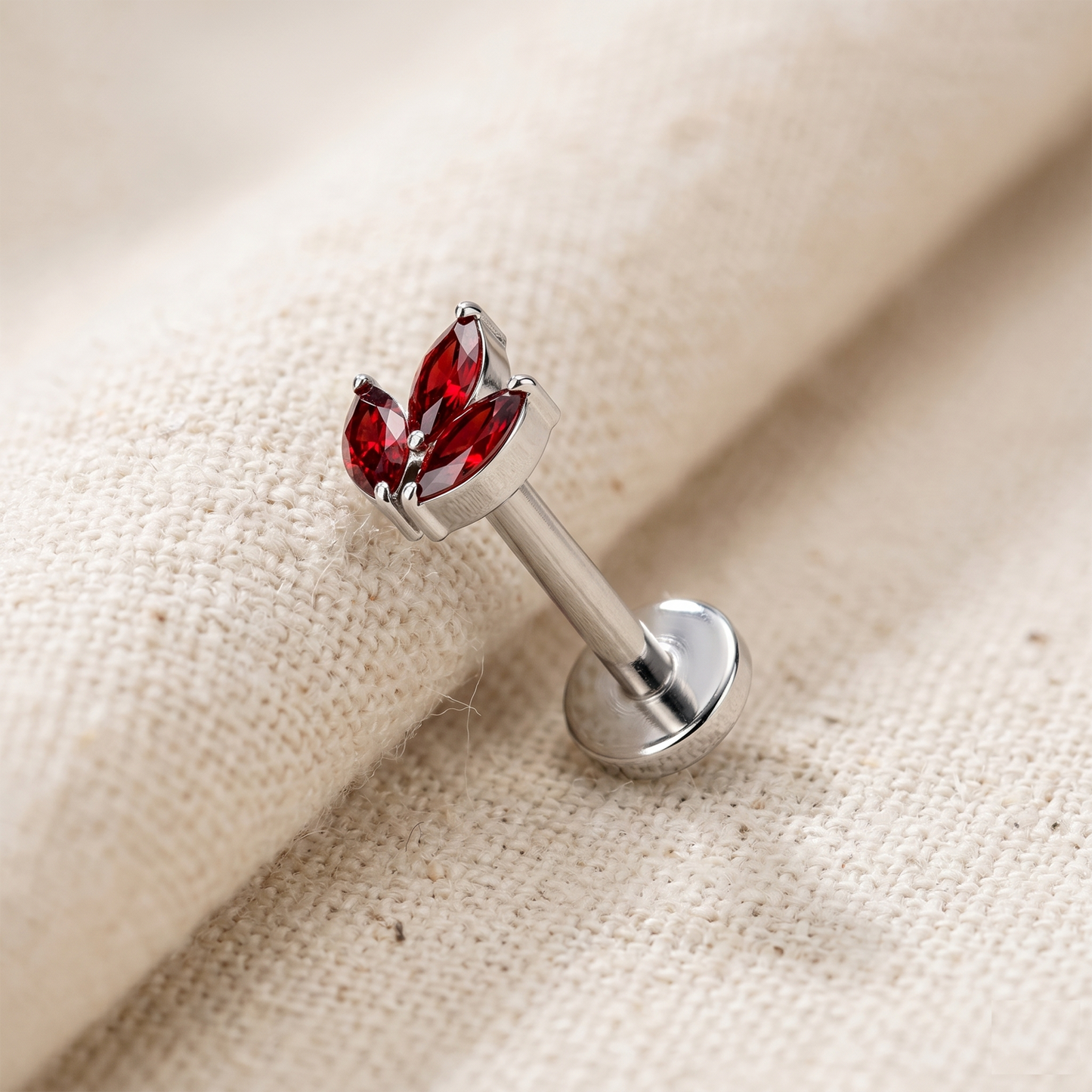 Titanium 3-Marquise CZ Leaf Threadless Stud