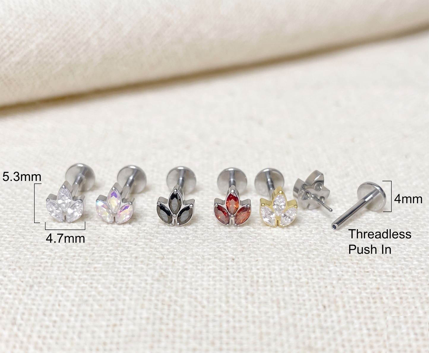 Titanium 3-Marquise CZ Leaf Threadless Stud