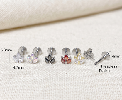 Titanium 3-Marquise CZ Leaf Threadless Stud