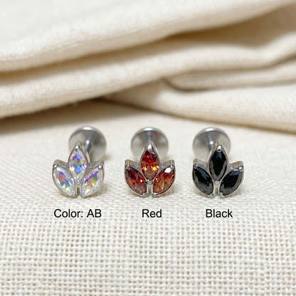 Titanium 3-Marquise CZ Leaf Threadless Stud
