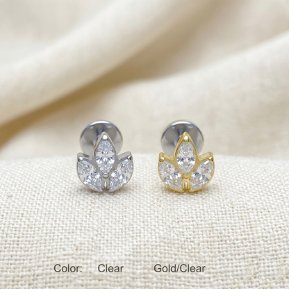 Titanium 3-Marquise CZ Leaf Threadless Stud
