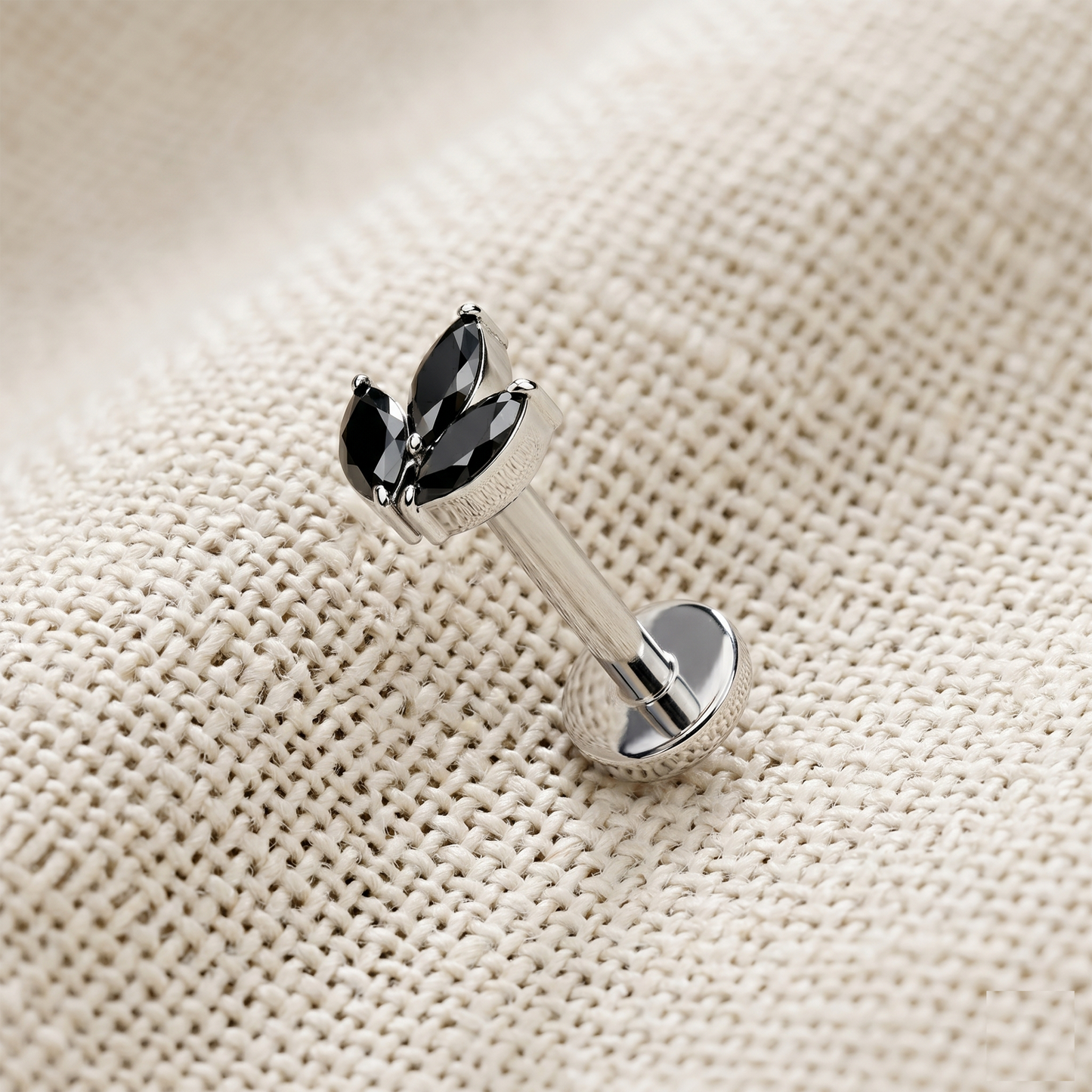 Titanium 3-Marquise CZ Leaf Threadless Stud