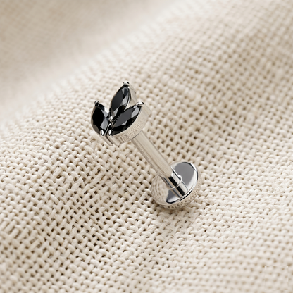 Titanium 3-Marquise CZ Leaf Threadless Stud