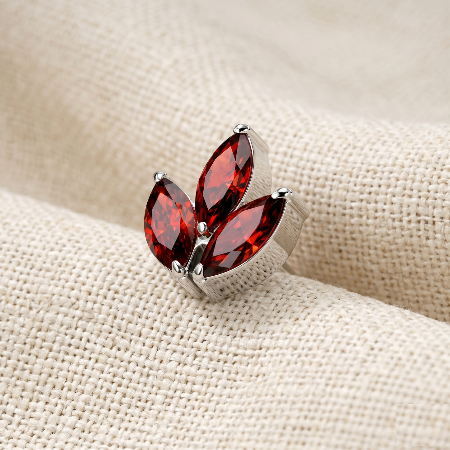 Titanium 3-Marquise CZ Leaf Threadless Top