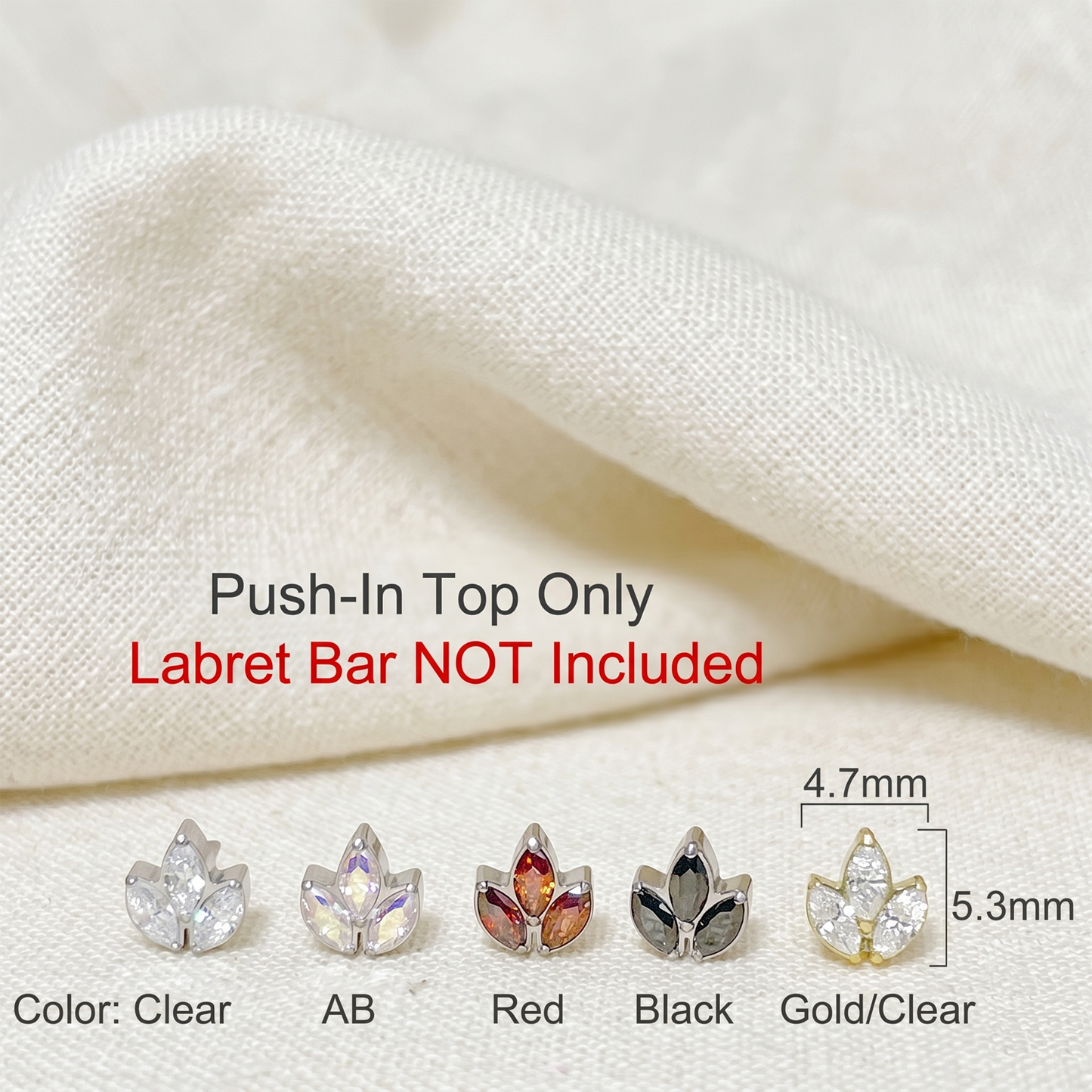 Titanium 3-Marquise CZ Leaf Threadless Top