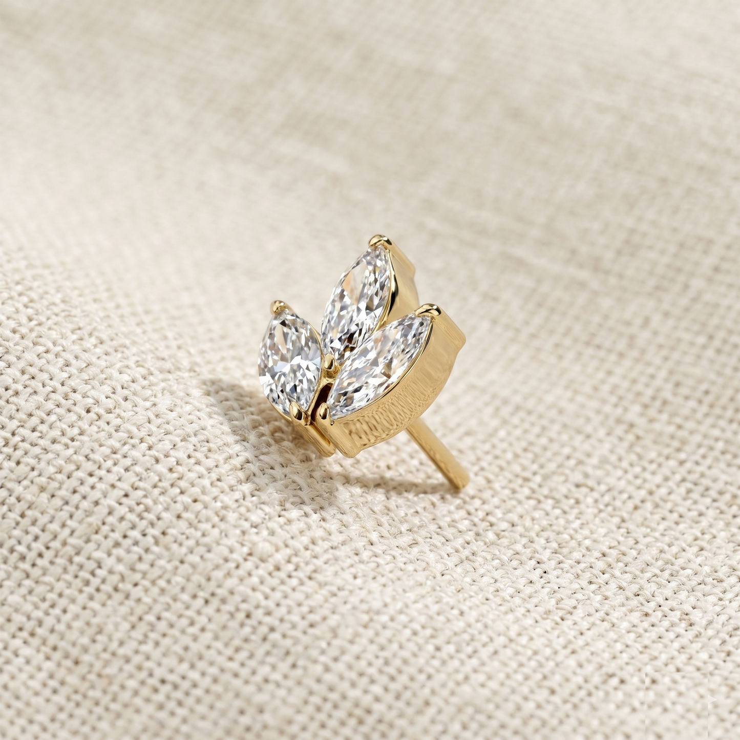 Titanium 3-Marquise CZ Leaf Threadless Top