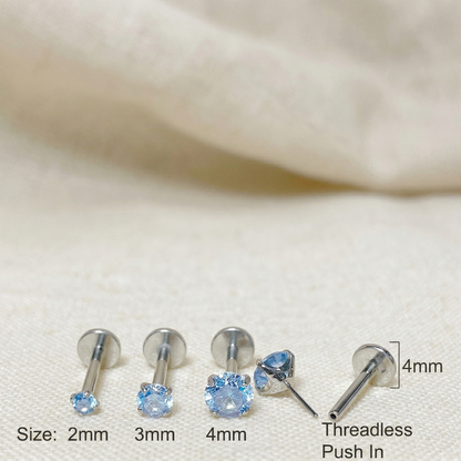Titanium Aqua CZ Prong Set Threadless Stud