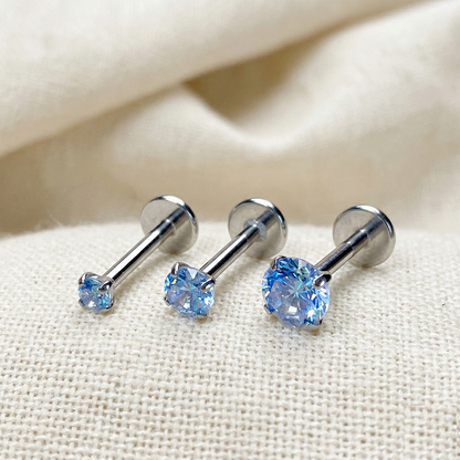 Titanium Aqua CZ Prong Set Threadless Stud
