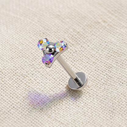 Titanium threadless labret with triangle ab CZ for cartilage ear piercing