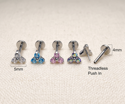 Titanium Triangle CZ Cluster Threadless Stud