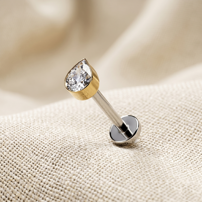 Titanium Teardrop CZ Threadless Stud