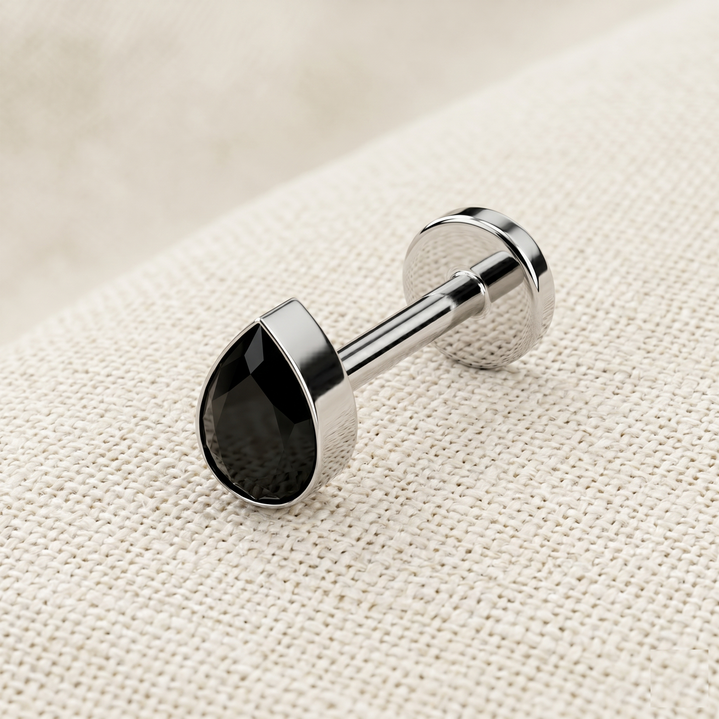 Titanium Teardrop CZ Threadless Stud