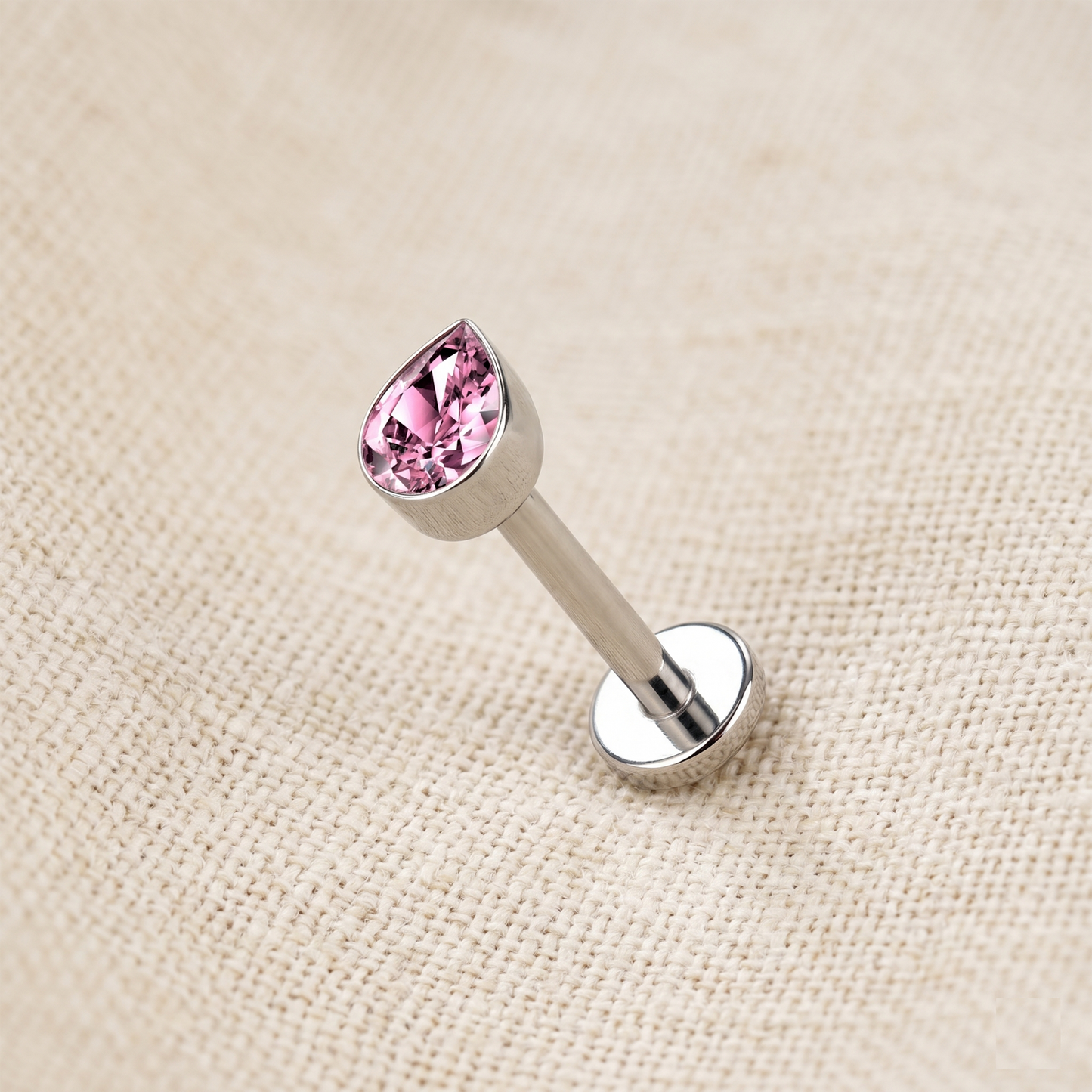 Titanium Teardrop CZ Threadless Stud