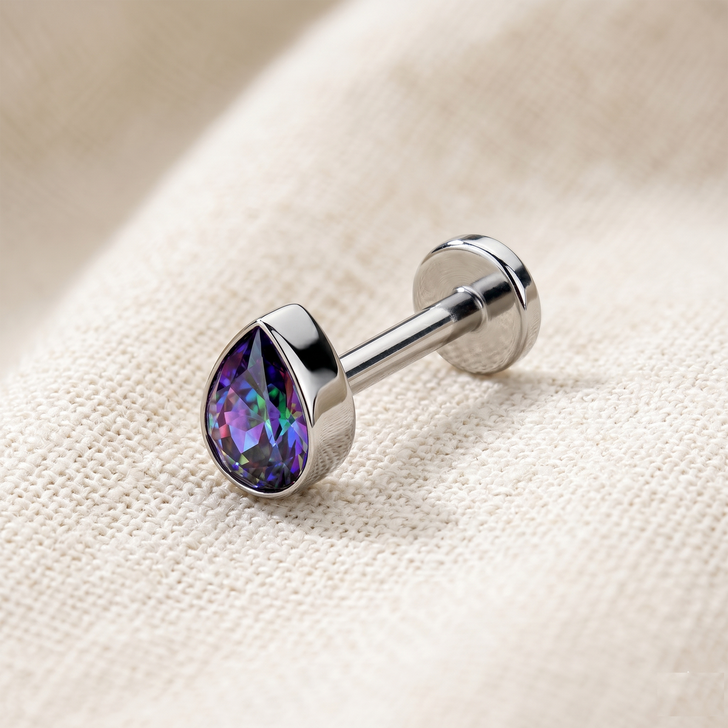 Titanium Teardrop CZ Threadless Stud