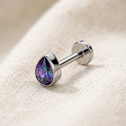 Titanium Teardrop CZ Threadless Stud