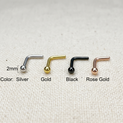Surgical Steel Round Ball Top L-Bend Nose Ring 18G 20G