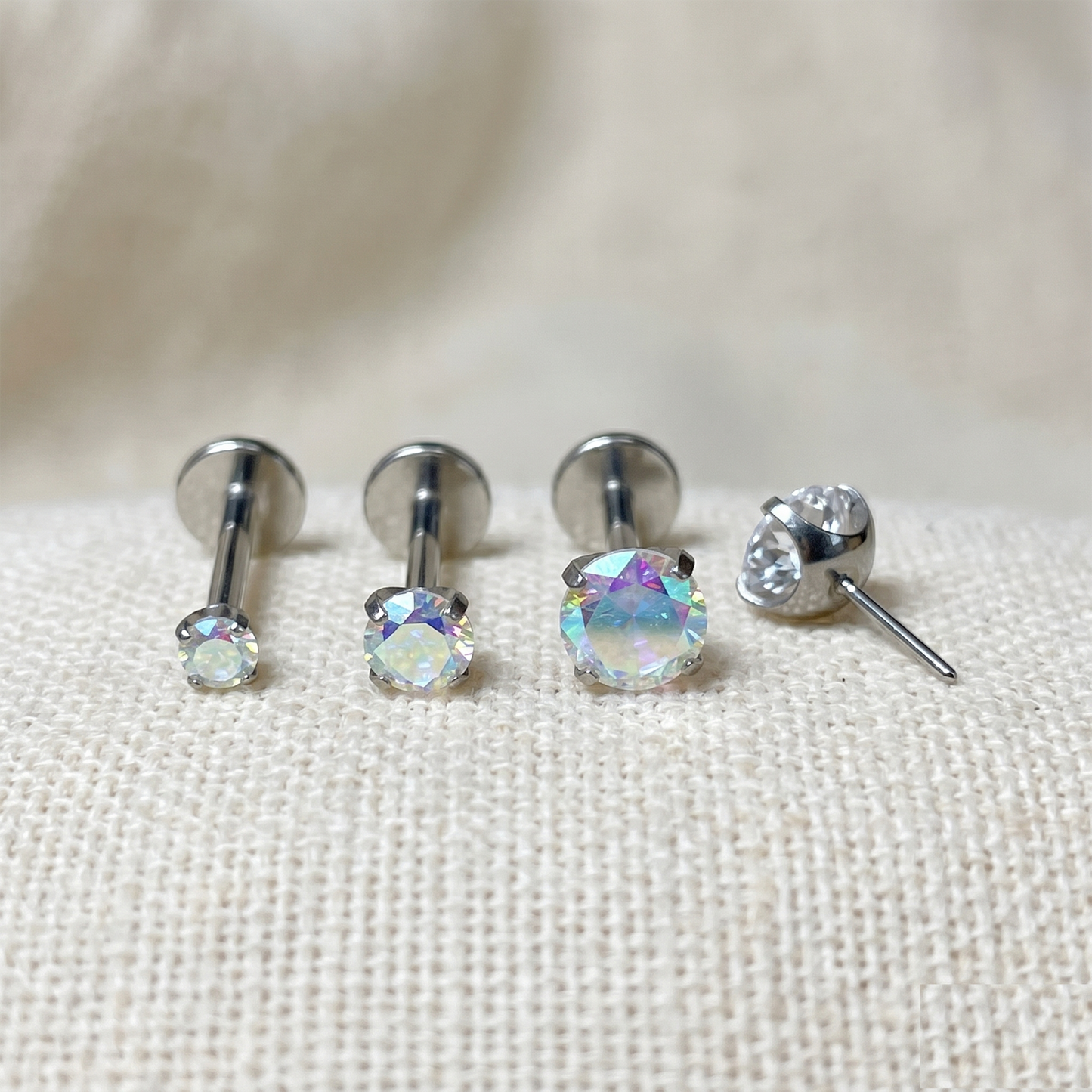Titanium AB CZ Prong Set Threadless Stud