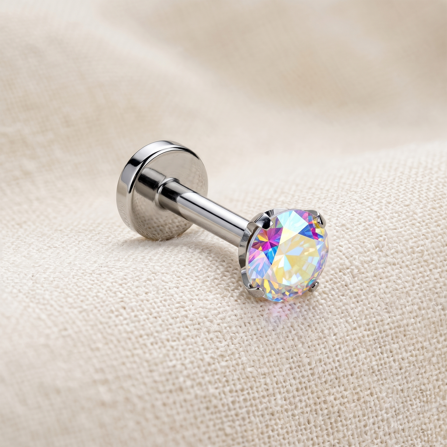 Titanium AB CZ Prong Set Threadless Stud