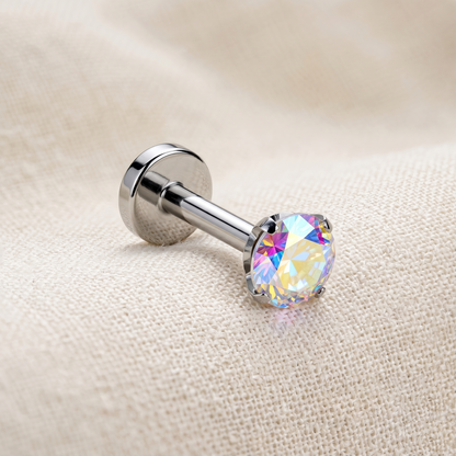 Titanium AB CZ Prong Set Threadless Stud