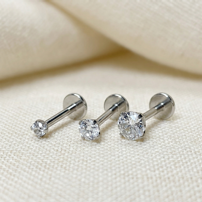 Titanium Clear CZ Prong Set Threadless Stud