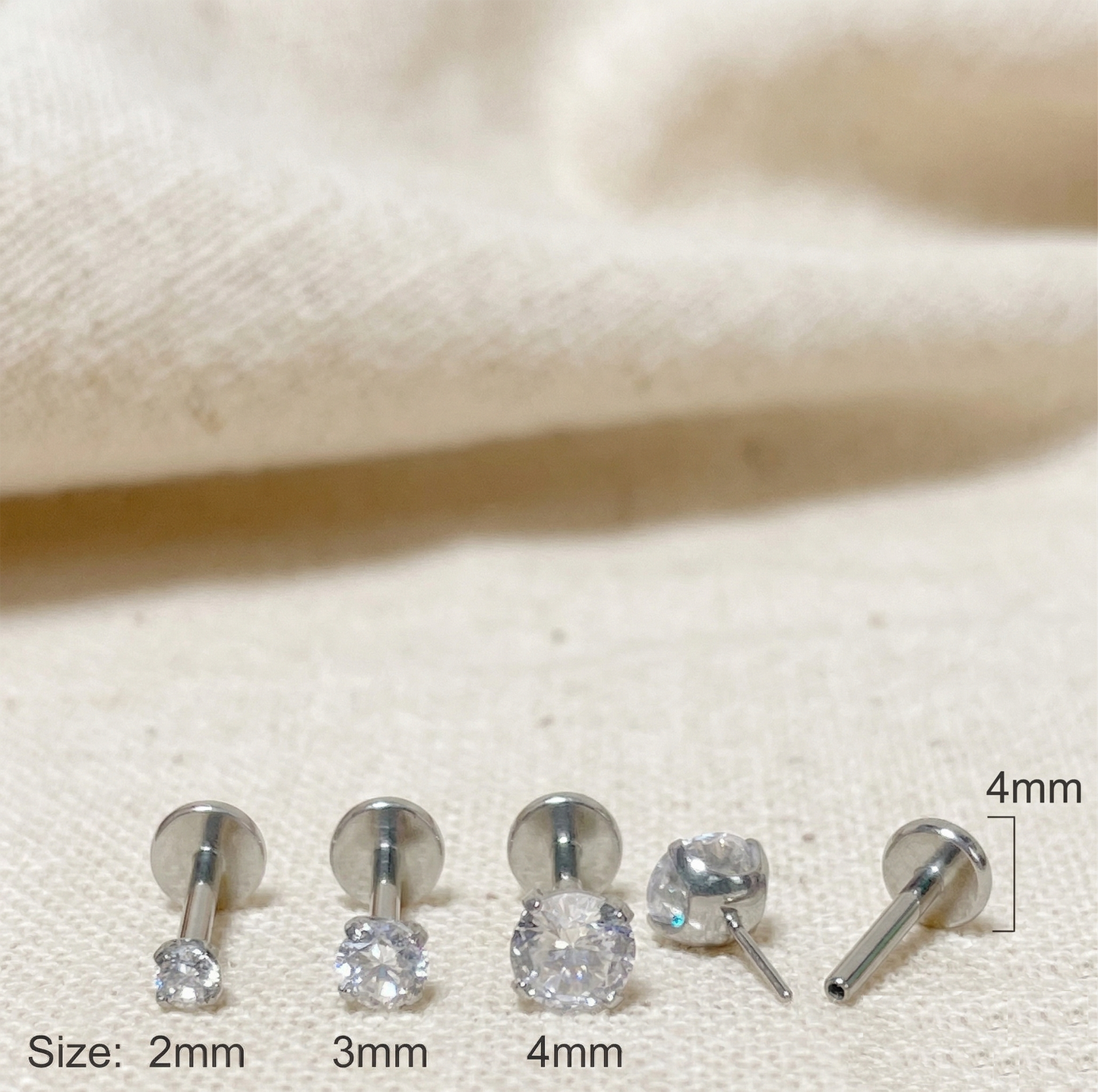 Titanium Clear CZ Prong Set Threadless Stud