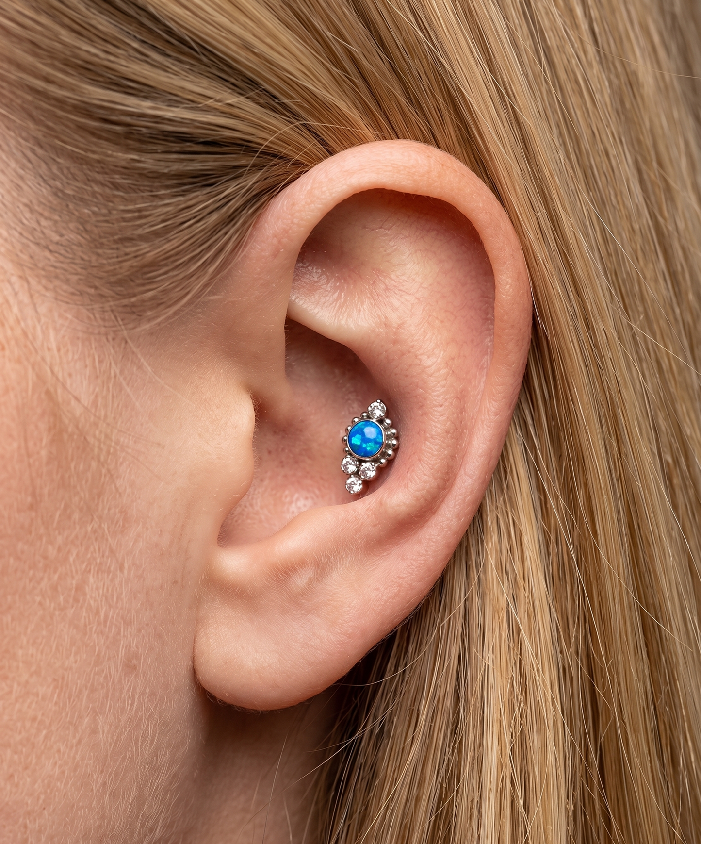 Titanium CZ Opal Cluster Threadless Top