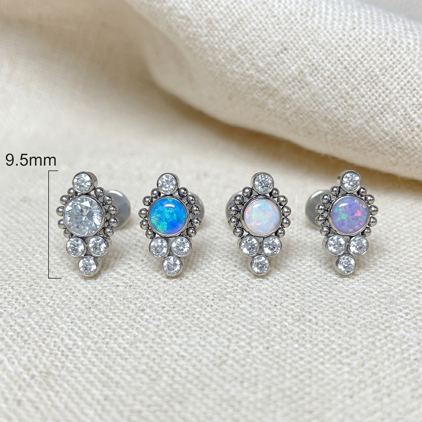 Titanium CZ Opal Cluster Threadless Stud