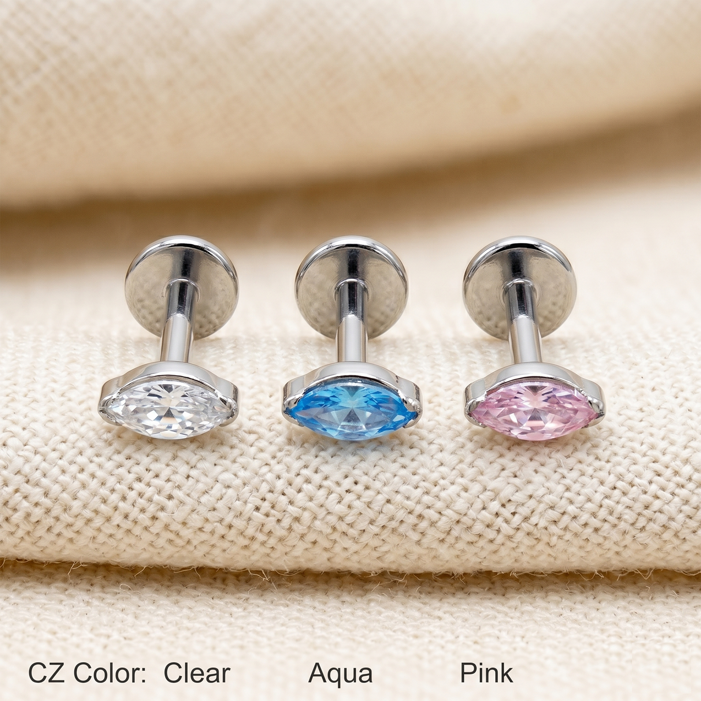 Titanium Marquise CZ Threadless Stud