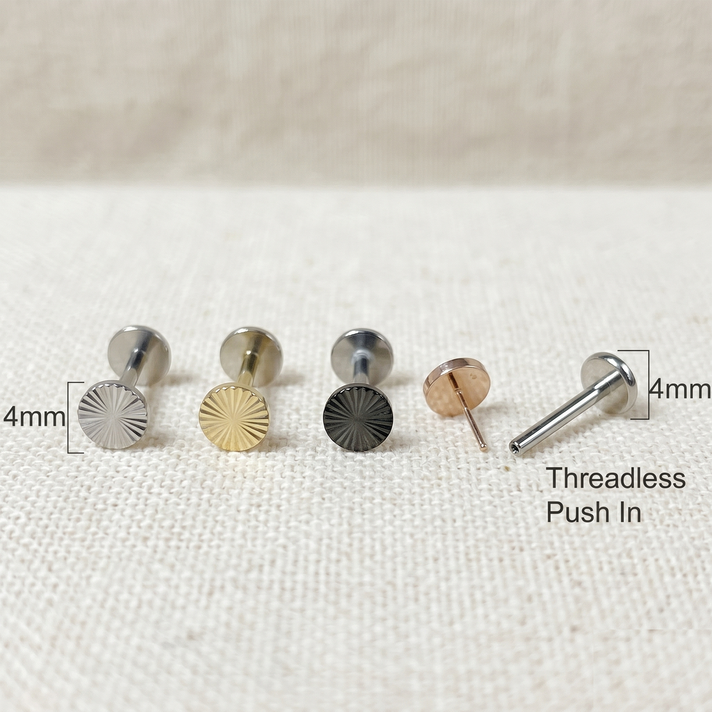 Titanium Round Dia-Cut Threadless Stud