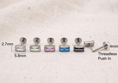 Titanium Rectangular CZ Threadless Stud