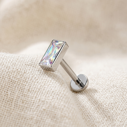 Titanium Rectangular CZ Threadless Stud