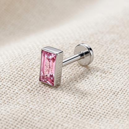 Titanium Rectangular CZ Threadless Stud
