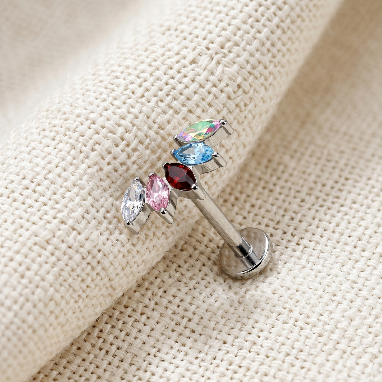 Titanium 5-Marquise CZ Fan Threadless Stud